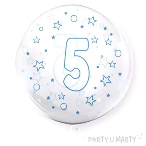 balon cyfra 5 niebieska transparentny tuban 18 orb