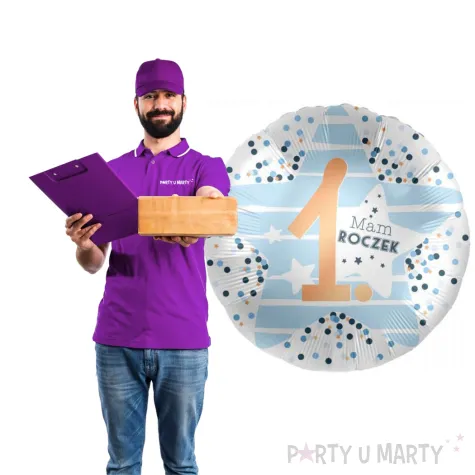 balon foliowy 1 mam roczek bialo niebieski premioloon 17 rnd