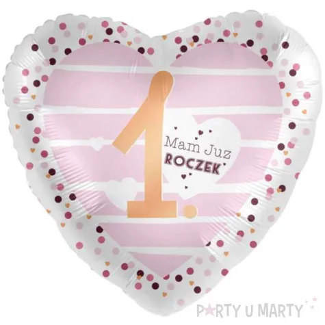 balon foliowy 1 mam roczek serce bialo rozowy premioloon 17 hrt