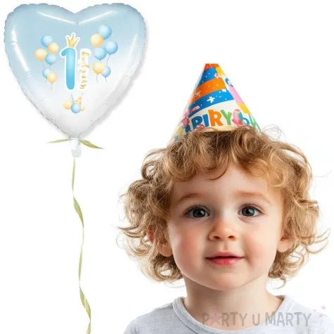 balon foliowy 1 urodziny baloniki blekitno bialy gradient 18 hrt