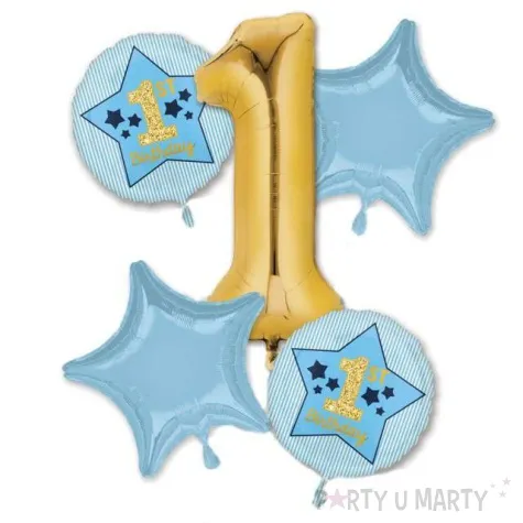 balon foliowy 1 urodziny niebieskie amscan zestaw