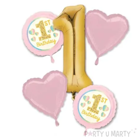 balon foliowy 1 urodziny rozowe amscan zestaw