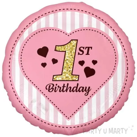 balon foliowy 1 urodziny rozowy godan 18 rnd