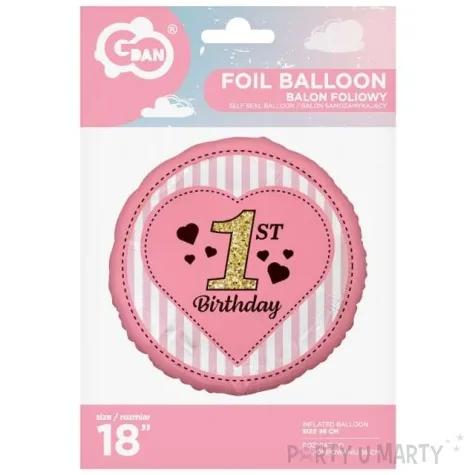 balon foliowy 1 urodziny rozowy godan 18 rnd