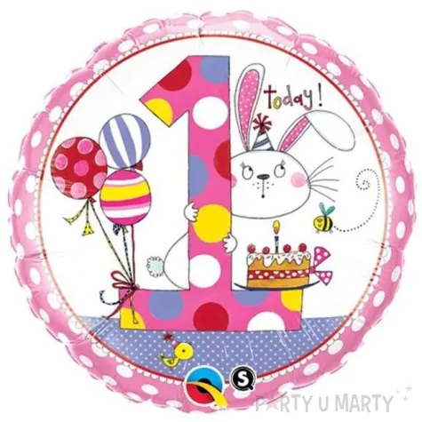 balon foliowy 1 urodziny rozowy qualatex 18 rnd