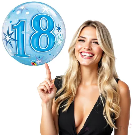 balon foliowy 18 urodziny gwiazdki niebieski qualatex bubbles 22 orb