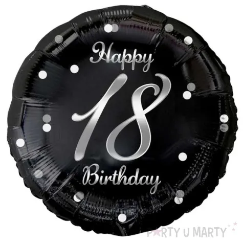 balon foliowy 18th birthday 18 urodziny czarno srebrny godan 18 rnd