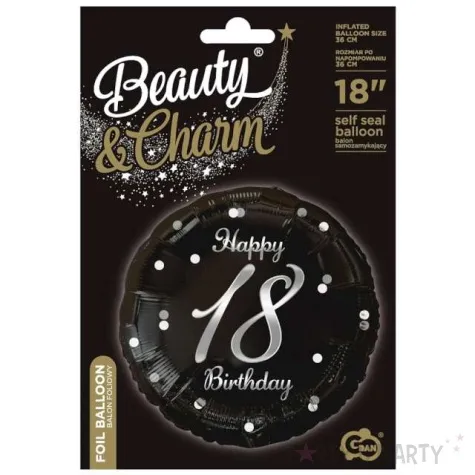 balon foliowy 18th birthday 18 urodziny czarno srebrny godan 18 rnd