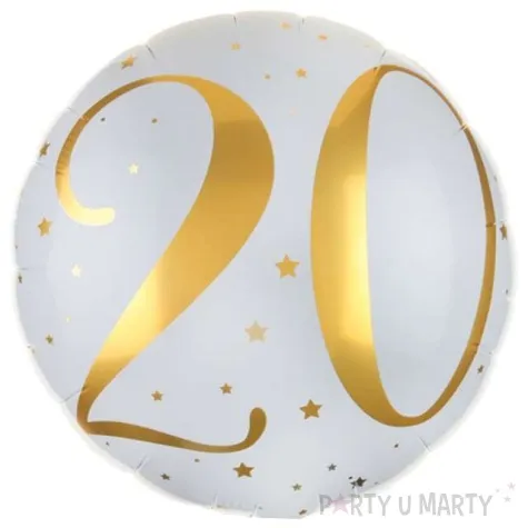 balon foliowy 20 urodziny zlote bialy santex 18 rnd