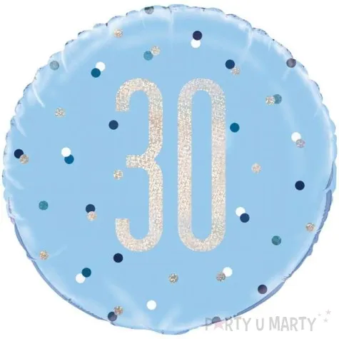 balon foliowy 30 urodziny glitz grochy niebieski unique 18 rnd