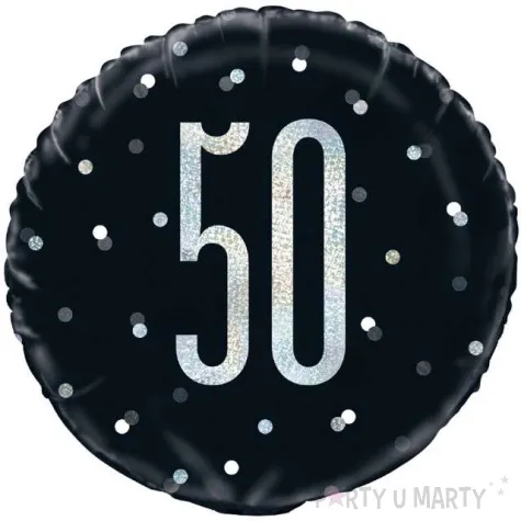 balon foliowy 50 urodziny glitz grochy czarny unique 18 rnd