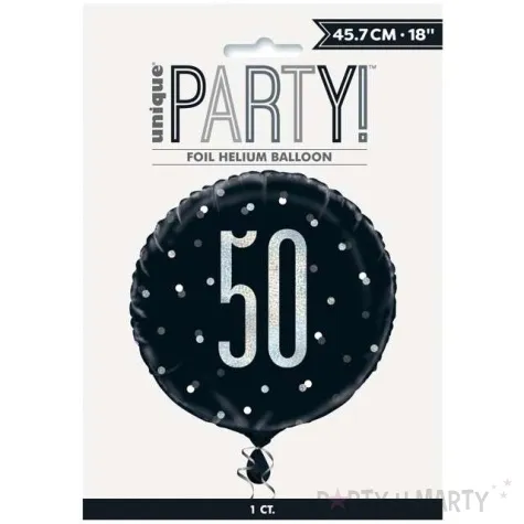 balon foliowy 50 urodziny glitz grochy czarny unique 18 rnd