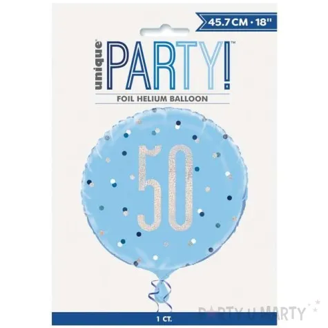 balon foliowy 50 urodziny glitz grochy niebieski unique 18 rnd