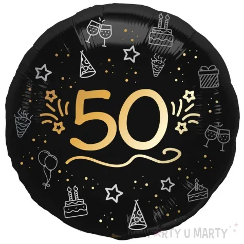 balon foliowy 50 urodziny shining glam czarny zloty folat 18 rnd