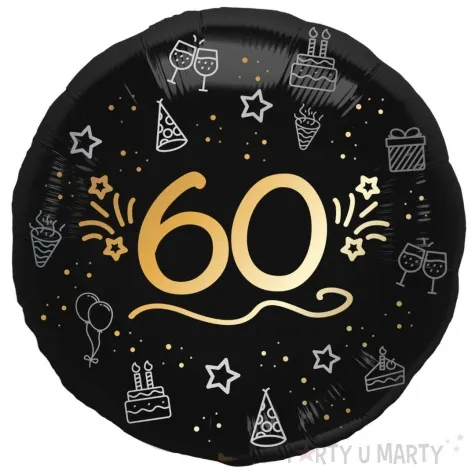 balon foliowy 60 urodziny shining glam czarny zloty folat 18 rnd
