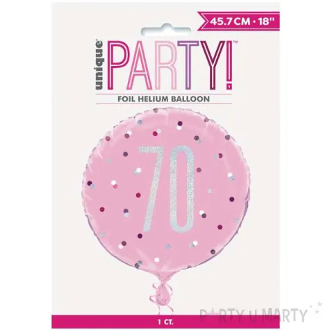 balon foliowy 70 urodziny glitz grochy rozowy unique 18 rnd