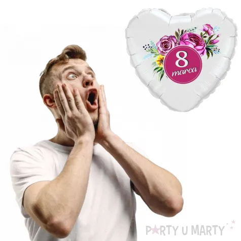balon foliowy 8 marca piwonie bialy 18 hrt