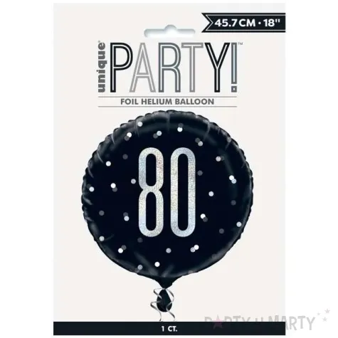 balon foliowy 80 urodziny glitz grochy czarny unique 18 rnd