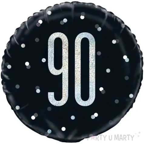 balon foliowy 90 urodziny glitz grochy czarny unique 18 rnd