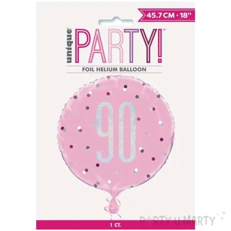 balon foliowy 90 urodziny glitz grochy rozowy unique 18 rnd