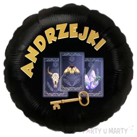 balon foliowy andrzejki wrozbita maciej i karty czarny 18 rnd