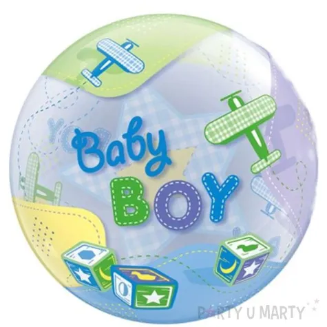 balon foliowy baby boy samoloty qualatex bubbles 22 orb