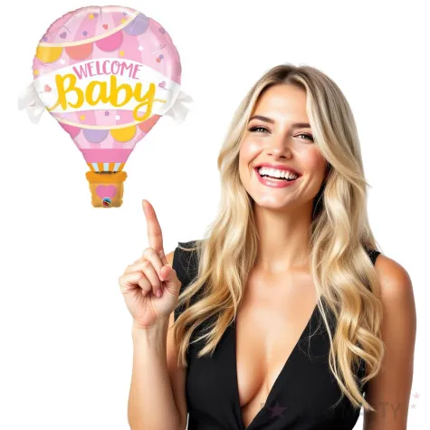 balon foliowy baby shower welcome baby rozowy qualatex 42 shp