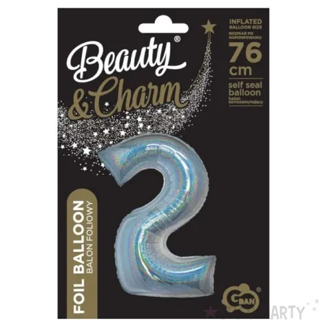 balon foliowy beauty and charm cyfra 2 holograficzna srebrny godan 28 dgt