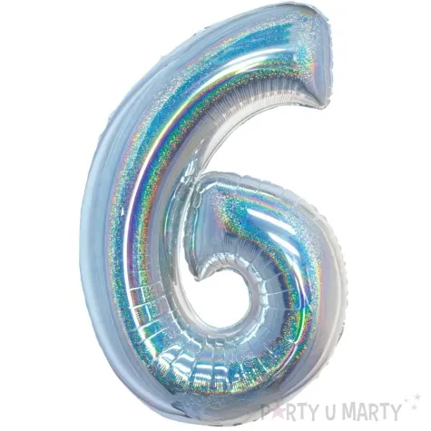 balon foliowy beauty and charm cyfra 6 srebrny holograficzny godan 30 dgt