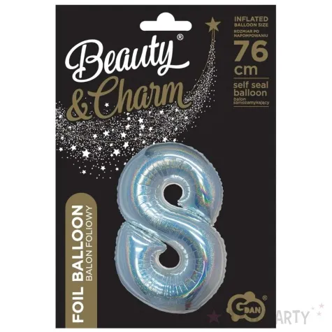 balon foliowy beauty and charm cyfra 8 srebrny holograficzny godan 30 dgt