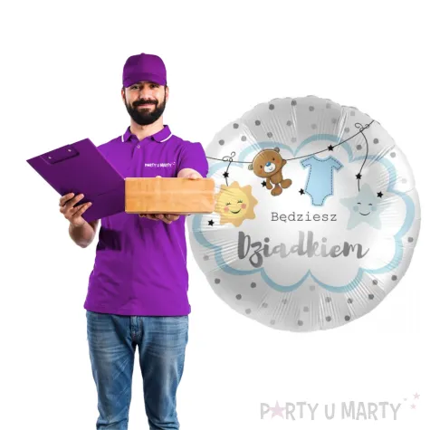 balon foliowy bedziesz dziadkiem bialo niebieski premioloon 17 rnd