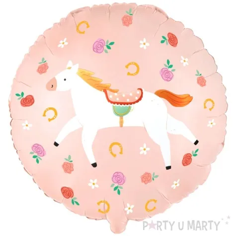 balon foliowy bialy kon i kwiaty rozowy jasny partydeco 18 rnd