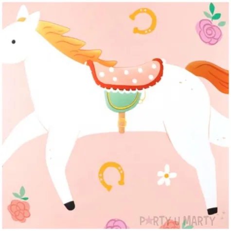 balon foliowy bialy kon i kwiaty rozowy jasny partydeco 18 rnd