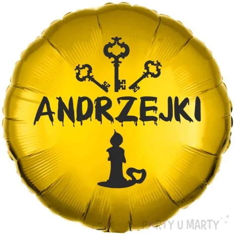 balon foliowy blyszczace andrzejki klucz i swieca zloto czarny 18 rnd