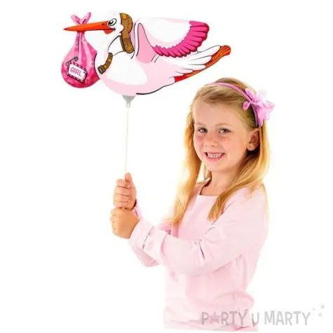 balon foliowy bocian dziewczynka rozowy folat 15 shp