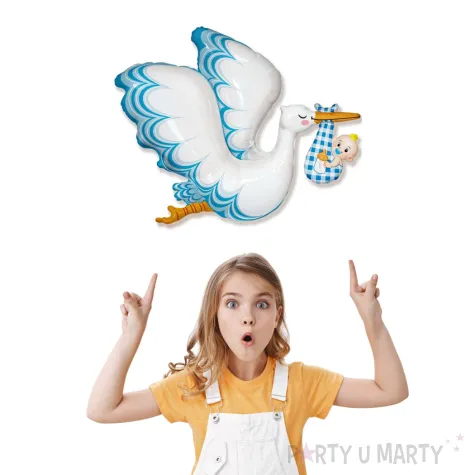 balon foliowy bocian z dzieckiem niebieski flexmetal 24 shp