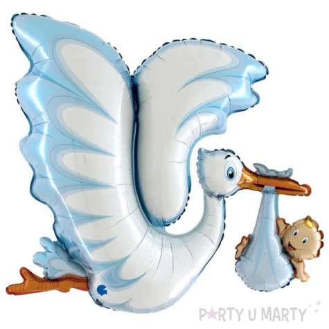 balon foliowy bocian z dzieckiem niebieski grabo 53 shp