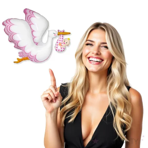 balon foliowy bocian z dzieckiem rozowy flexmetal 24 shp