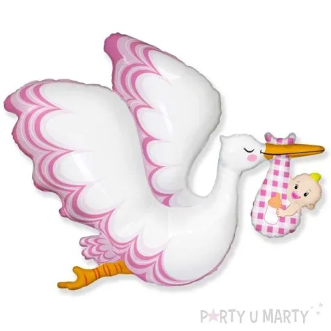 balon foliowy bocian z dzieckiem rozowy flexmetal 24 shp