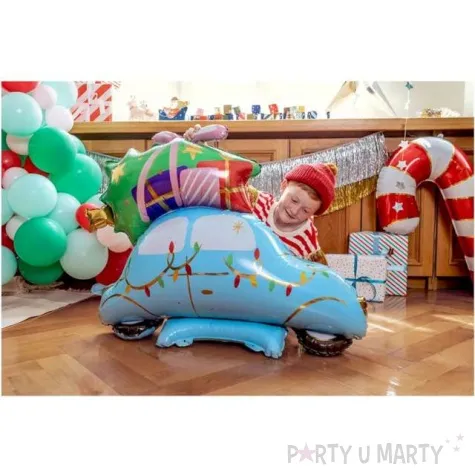 balon foliowy boze narodzenie auto choinka z prezentami stojacy partydeco 40 shp