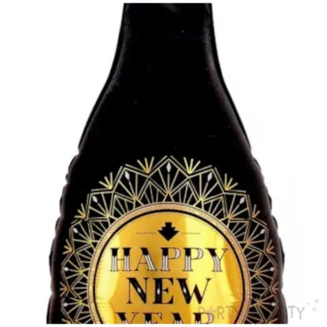 balon foliowy butelka szampana happy new year sylwester glamour czarny jix 33 shp