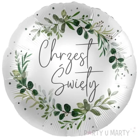 balon foliowy chrzest swiety eukaliptus bialy premioloon 17 rnd