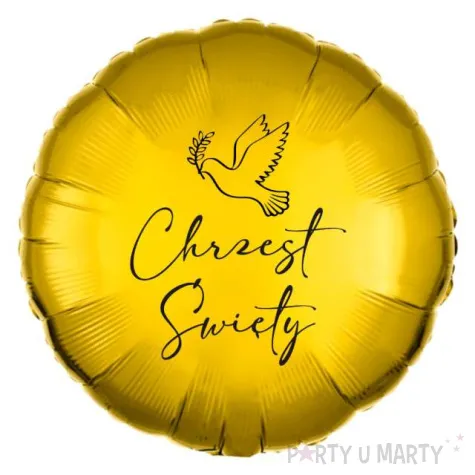 balon foliowy chrzest swiety golabek zloto czarny 18 rnd