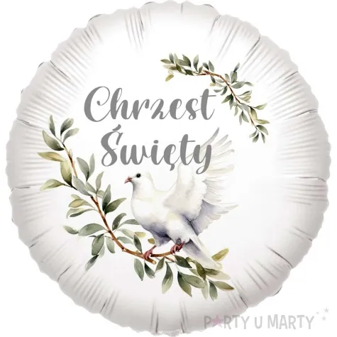 balon foliowy chrzest swiety golebica srebrny napis 18 rnd