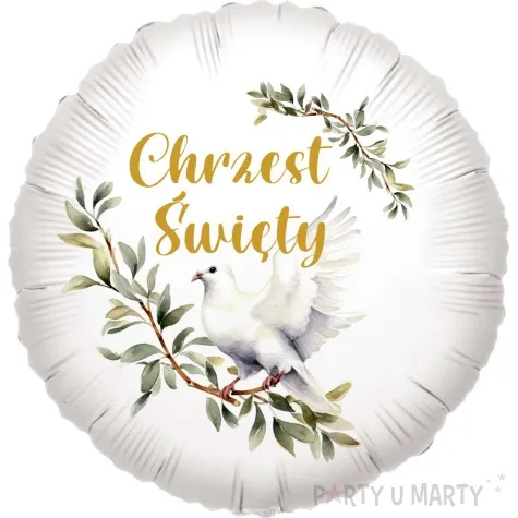 balon foliowy chrzest swiety golebica zloty napis 18 rnd