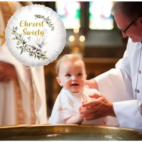 balon foliowy chrzest swiety golebica zloty napis 18 rnd