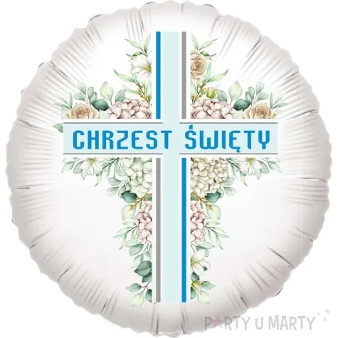 balon foliowy chrzest swiety niebieski krzyz 18 rnd