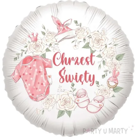 balon foliowy chrzest swiety rozowy kaftanik 18 rnd