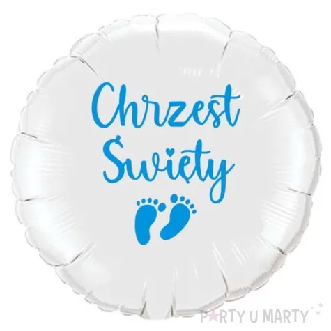 balon foliowy chrzest swiety stopki bialo blekitny 18 rnd