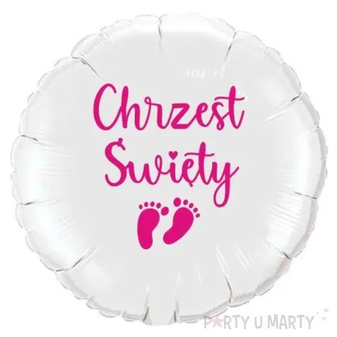 balon foliowy chrzest swiety stopki bialo rozowy 18 rnd